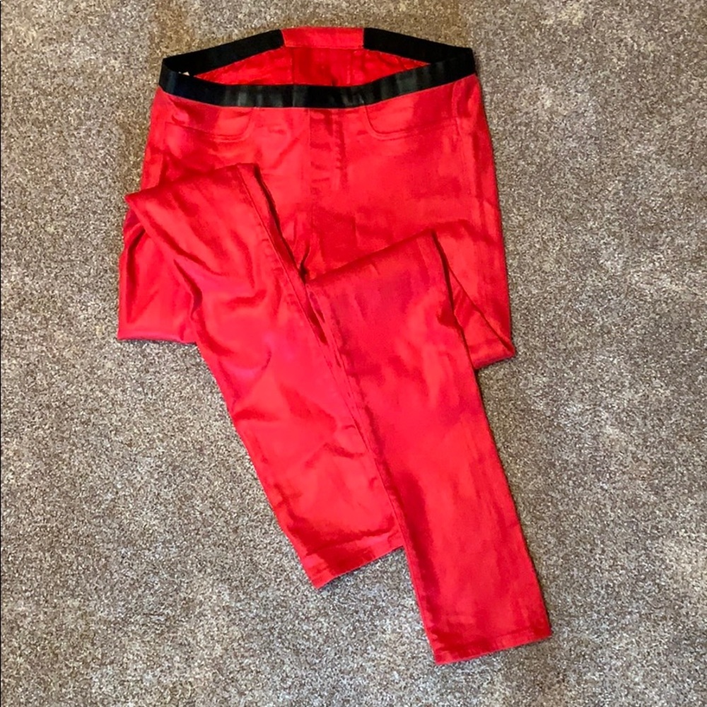 Helmut Land red coated stretch leggings